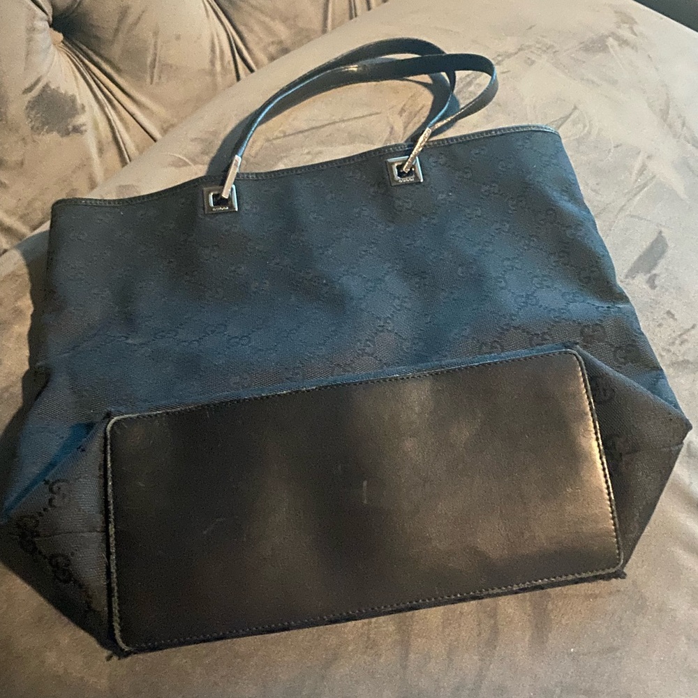 Gucci Monogram Leather/Canvas Tote Black - Picture 4 of 10